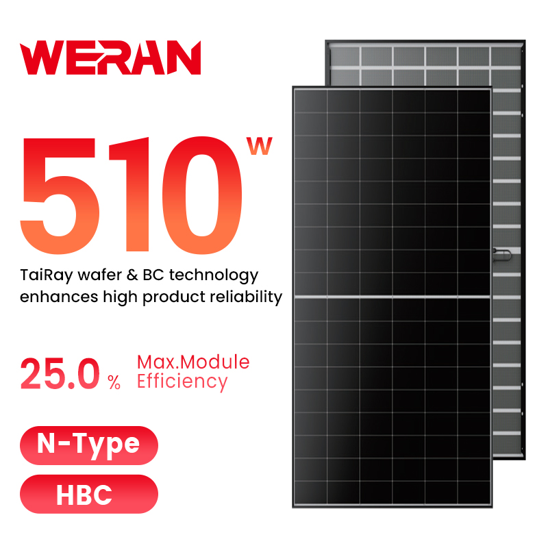 WERAN 495-510W rezidenčný solárny panel so zadným kontaktom – OEM strešný fotovoltaický modul s dvojitým sklom pre distribútorov a inštalatérov